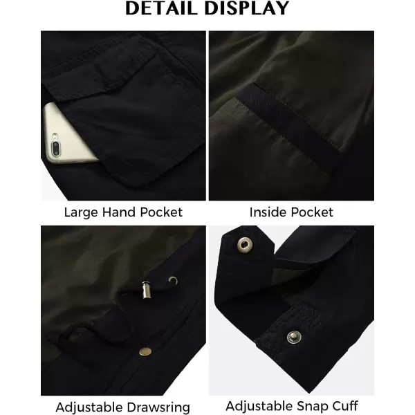 WenVen Womens Anorak Military Jacket Lightweight Casual Cotton Coat with HoodBlack