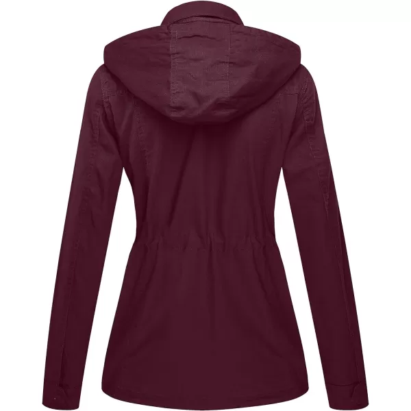 WenVen Womens Anorak Military Jacket Lightweight Casual Cotton Coat with HoodDeep Wine