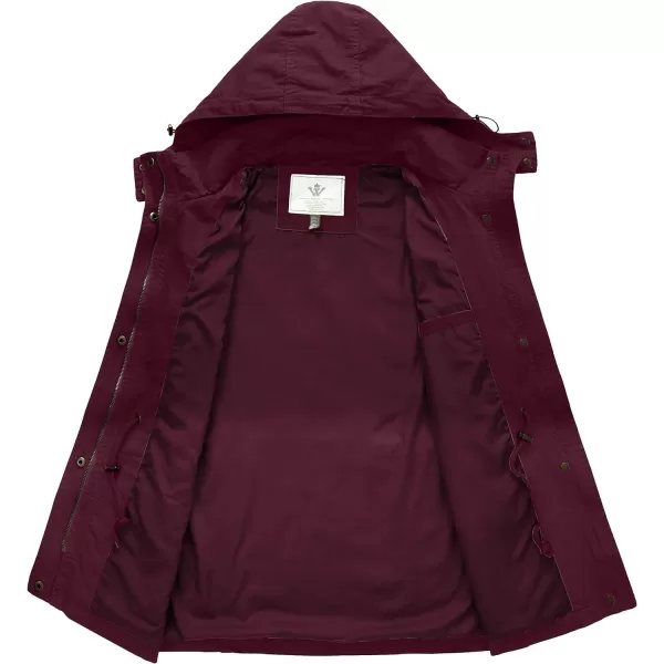 WenVen Womens Anorak Military Jacket Lightweight Casual Cotton Coat with HoodDeep Wine