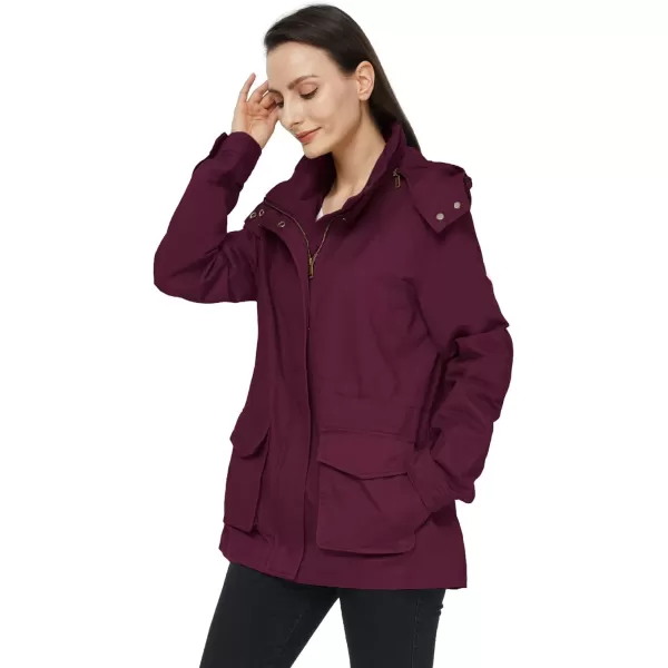 WenVen Womens Anorak Military Jacket Lightweight Casual Cotton Coat with HoodDeep Wine