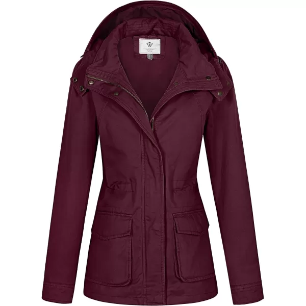 WenVen Womens Anorak Military Jacket Lightweight Casual Cotton Coat with HoodDeep Wine