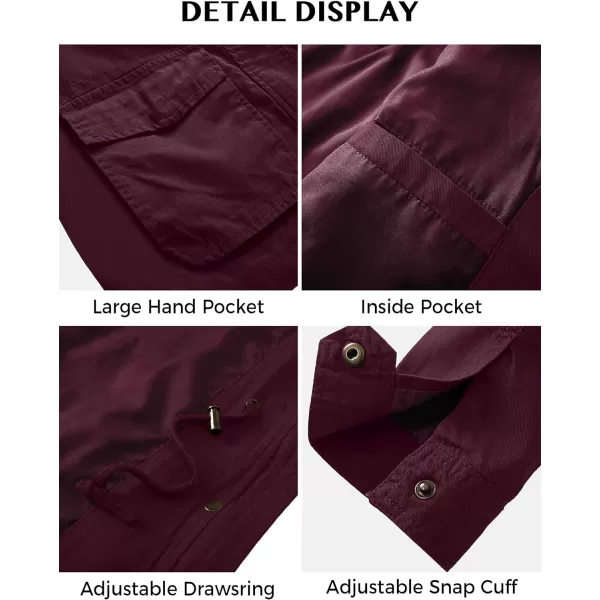 WenVen Womens Anorak Military Jacket Lightweight Casual Cotton Coat with HoodDeep Wine