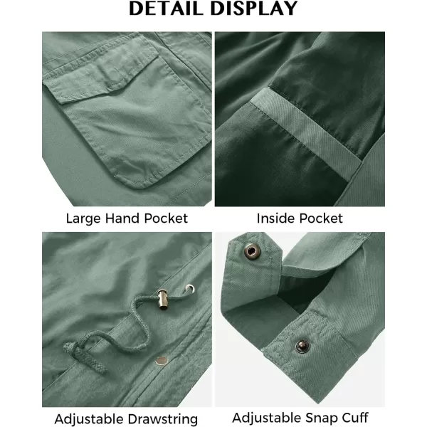 WenVen Womens Anorak Military Jacket Lightweight Casual Cotton Coat with HoodGreen