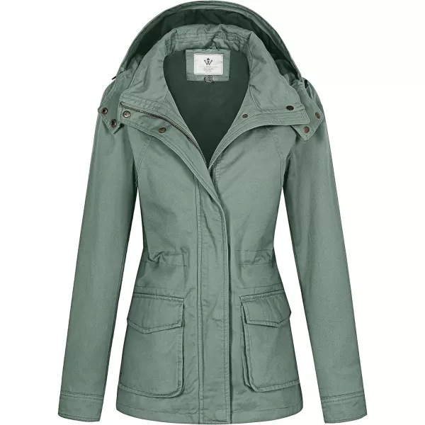 WenVen Womens Anorak Military Jacket Lightweight Casual Cotton Coat with HoodGreen
