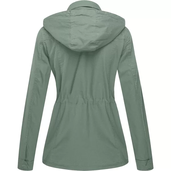 WenVen Womens Anorak Military Jacket Lightweight Casual Cotton Coat with HoodGreen