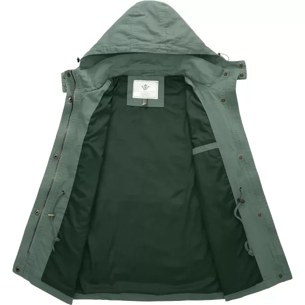 WenVen Womens Anorak Military Jacket Lightweight Casual Cotton Coat with HoodGreen
