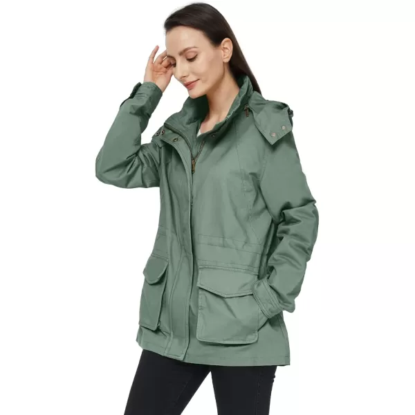WenVen Womens Anorak Military Jacket Lightweight Casual Cotton Coat with HoodGreen
