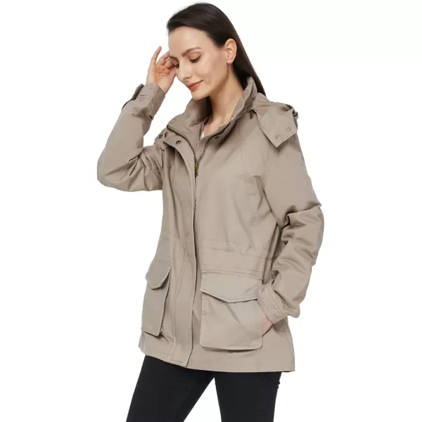 WenVen Womens Anorak Military Jacket Lightweight Casual Cotton Coat with HoodKhaki