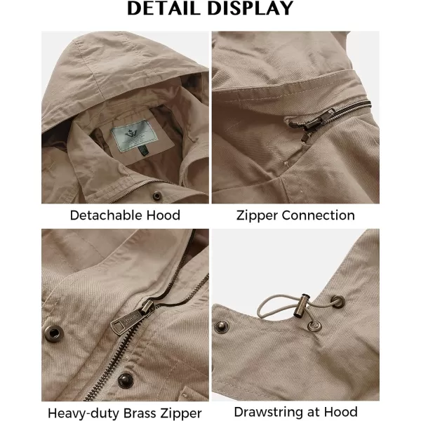 WenVen Womens Anorak Military Jacket Lightweight Casual Cotton Coat with HoodKhaki
