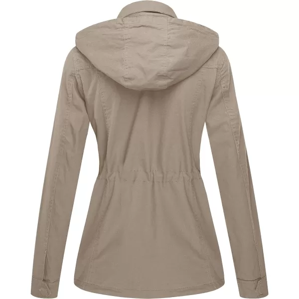 WenVen Womens Anorak Military Jacket Lightweight Casual Cotton Coat with HoodKhaki