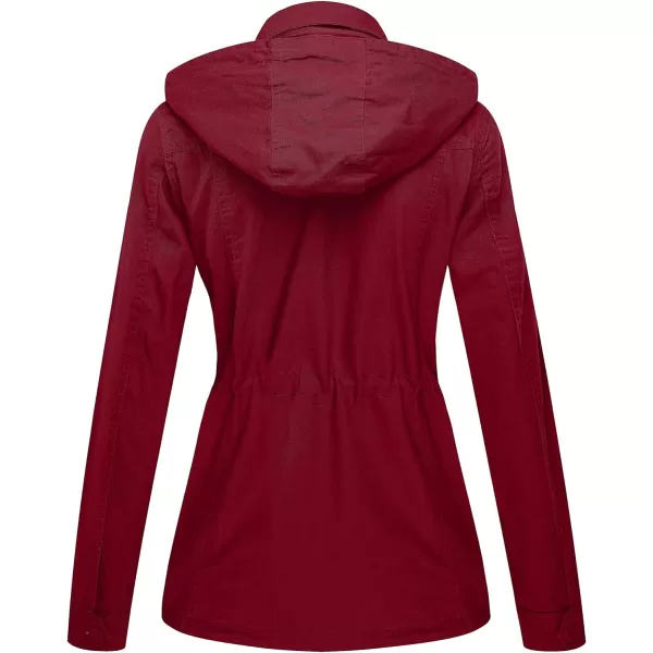 WenVen Womens Anorak Military Jacket Lightweight Casual Cotton Coat with HoodRed