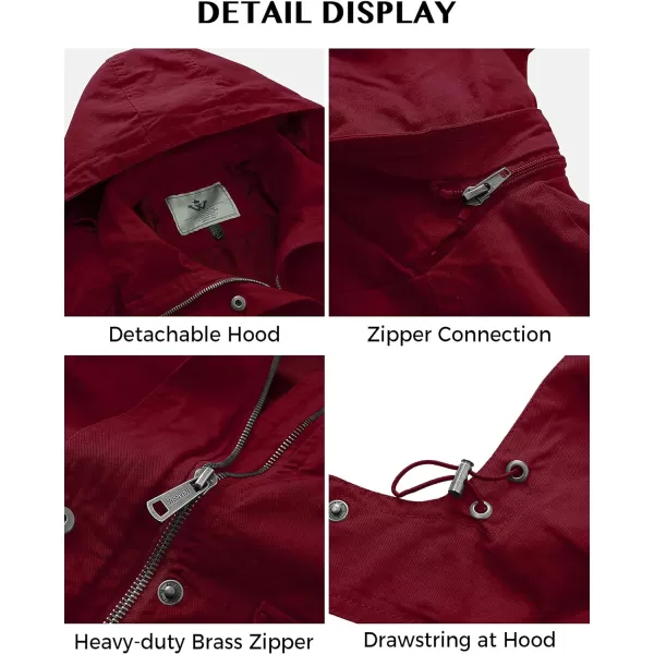WenVen Womens Anorak Military Jacket Lightweight Casual Cotton Coat with HoodRed