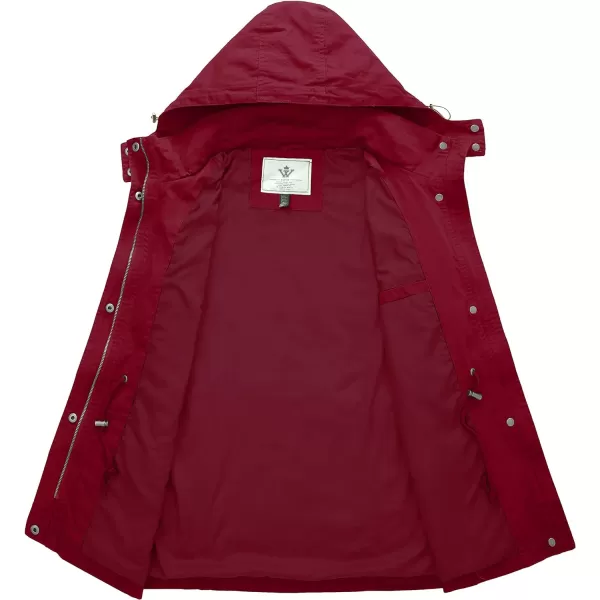 WenVen Womens Anorak Military Jacket Lightweight Casual Cotton Coat with HoodRed