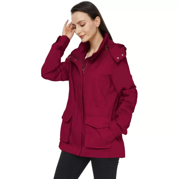 WenVen Womens Anorak Military Jacket Lightweight Casual Cotton Coat with HoodRed