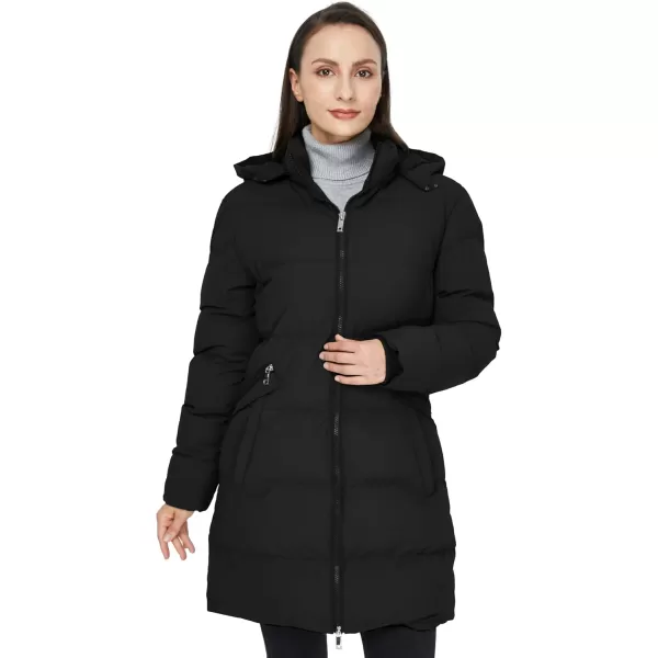 WenVen Womens Warm Thickened Parka Coat Winter Puffer Jacket with Removable HoodBlack
