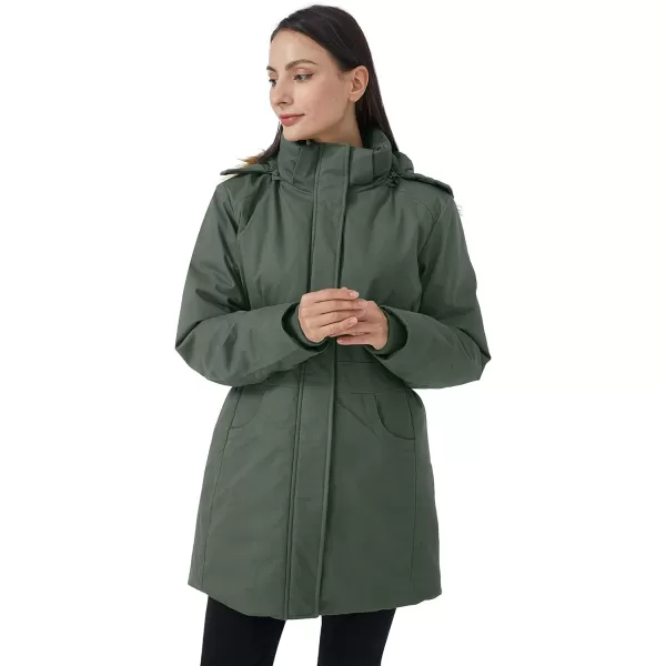 WenVen Womens Winter Cotton Waterproof Jacket Warm Thickened Parka Coat Windproof Outwear with Removable HoodArmy Green
