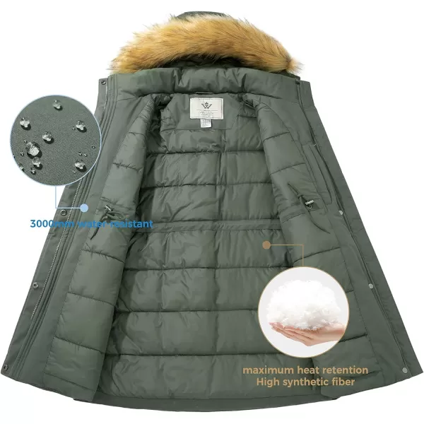 WenVen Womens Winter Cotton Waterproof Jacket Warm Thickened Parka Coat Windproof Outwear with Removable HoodArmy Green