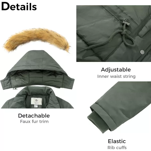 WenVen Womens Winter Cotton Waterproof Jacket Warm Thickened Parka Coat Windproof Outwear with Removable HoodArmy Green