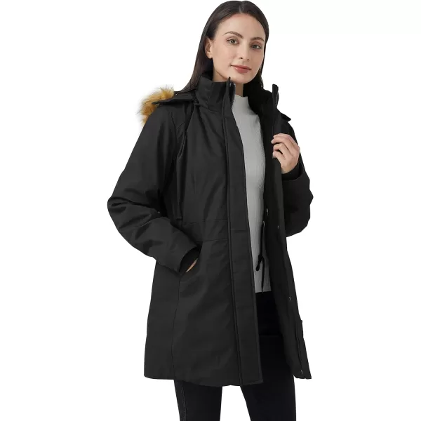 WenVen Womens Winter Cotton Waterproof Jacket Warm Thickened Parka Coat Windproof Outwear with Removable HoodBlack