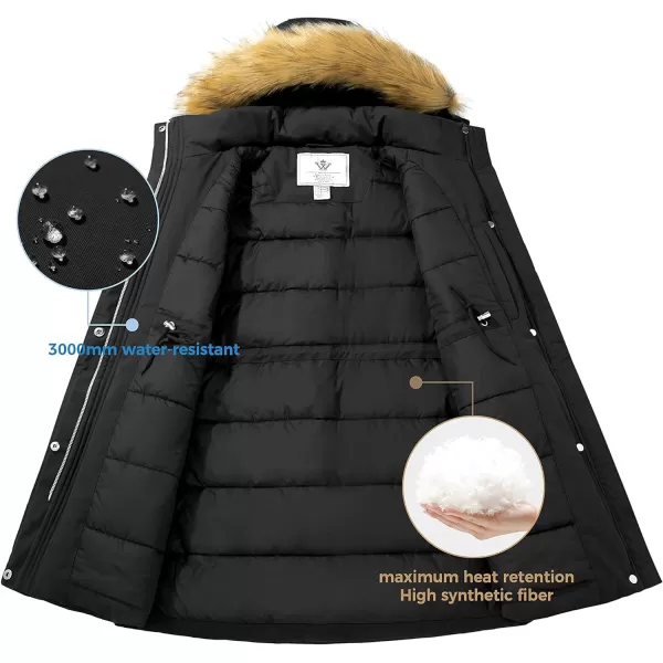 WenVen Womens Winter Cotton Waterproof Jacket Warm Thickened Parka Coat Windproof Outwear with Removable HoodBlack
