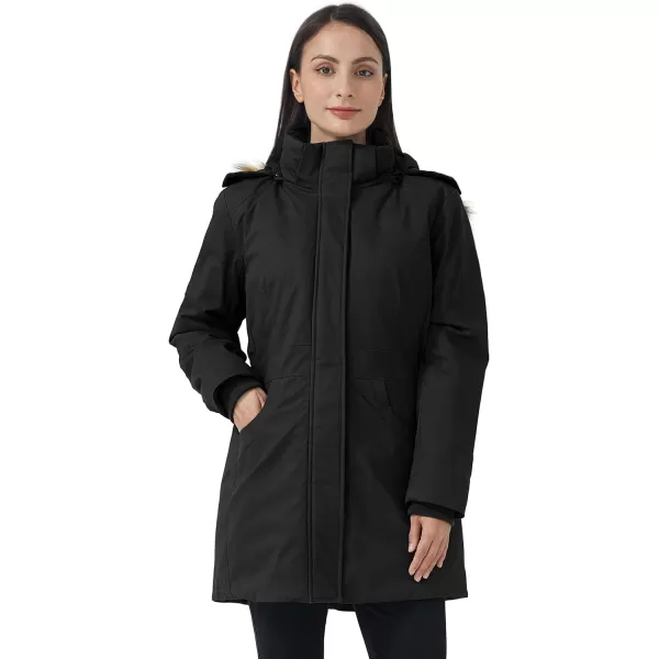 WenVen Womens Winter Cotton Waterproof Jacket Warm Thickened Parka Coat Windproof Outwear with Removable HoodBlack