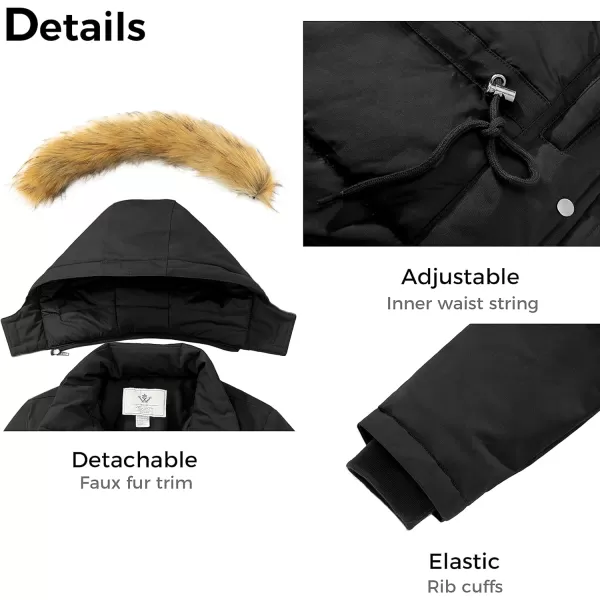 WenVen Womens Winter Cotton Waterproof Jacket Warm Thickened Parka Coat Windproof Outwear with Removable HoodBlack