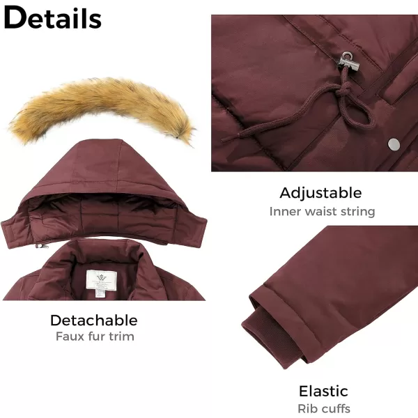 WenVen Womens Winter Cotton Waterproof Jacket Warm Thickened Parka Coat Windproof Outwear with Removable HoodRed