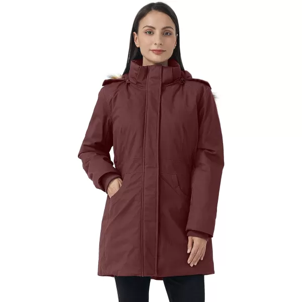 WenVen Womens Winter Cotton Waterproof Jacket Warm Thickened Parka Coat Windproof Outwear with Removable HoodRed
