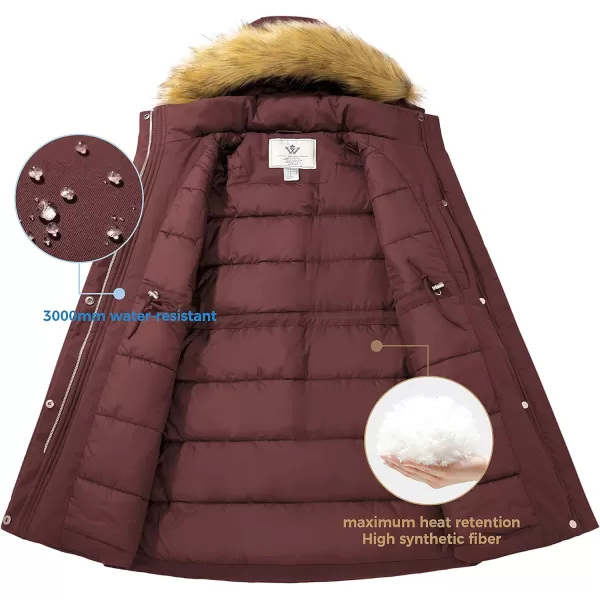WenVen Womens Winter Cotton Waterproof Jacket Warm Thickened Parka Coat Windproof Outwear with Removable HoodRed