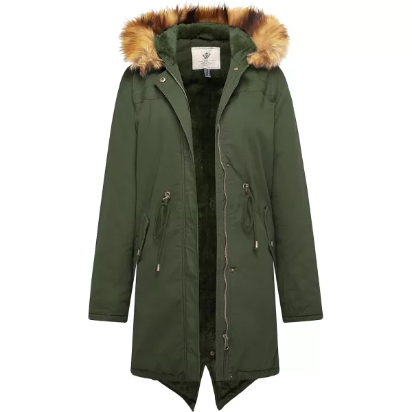 WenVen Womens Winter Long Hooded Sherpa Lined Parka Jacket Warm CoatArmy Green