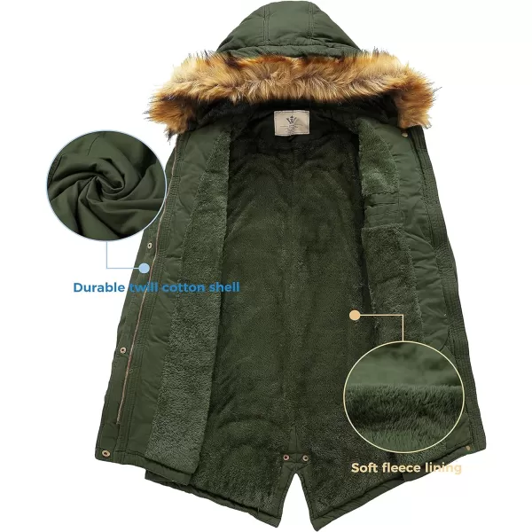 WenVen Womens Winter Long Hooded Sherpa Lined Parka Jacket Warm CoatArmy Green