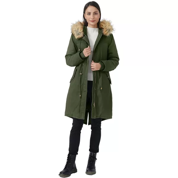 WenVen Womens Winter Long Hooded Sherpa Lined Parka Jacket Warm CoatArmy Green
