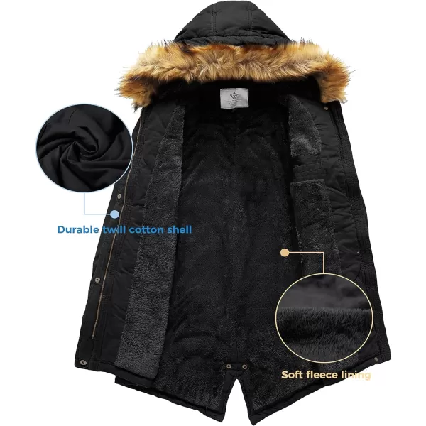 WenVen Womens Winter Long Hooded Sherpa Lined Parka Jacket Warm CoatBlack