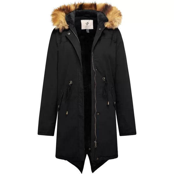 WenVen Womens Winter Long Hooded Sherpa Lined Parka Jacket Warm CoatBlack