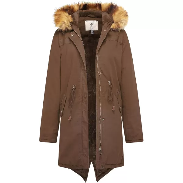 WenVen Womens Winter Long Hooded Sherpa Lined Parka Jacket Warm CoatCoffee