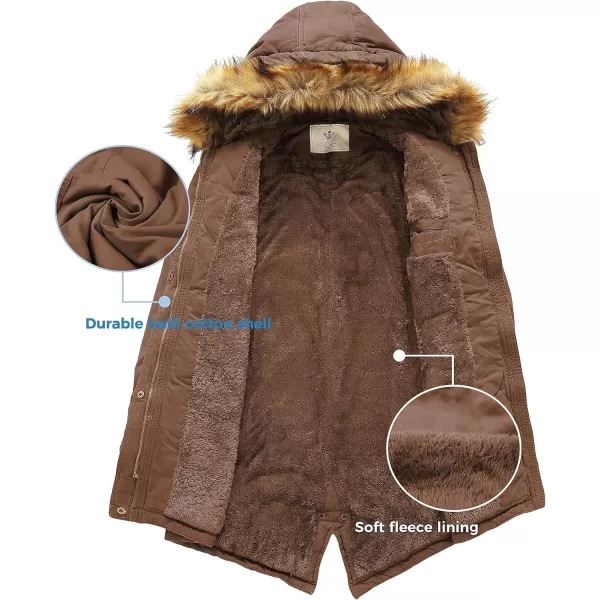 WenVen Womens Winter Long Hooded Sherpa Lined Parka Jacket Warm CoatCoffee
