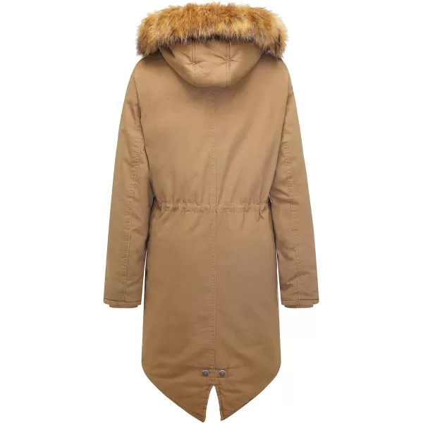 WenVen Womens Winter Long Hooded Sherpa Lined Parka Jacket Warm CoatKhaki