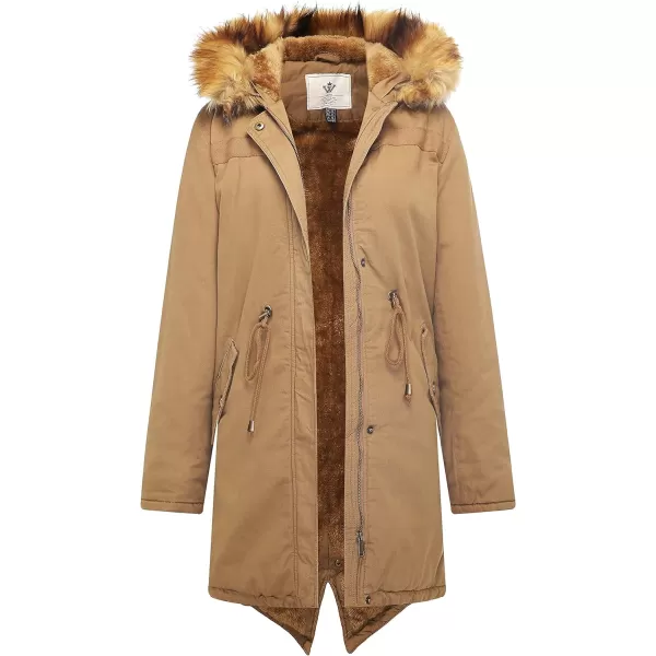 WenVen Womens Winter Long Hooded Sherpa Lined Parka Jacket Warm CoatKhaki