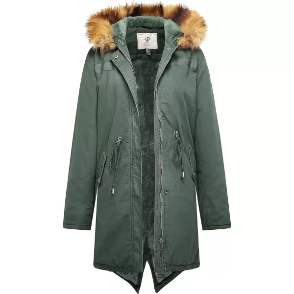 WenVen Womens Winter Long Hooded Sherpa Lined Parka Jacket Warm CoatLight Olive