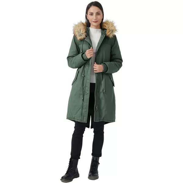 WenVen Womens Winter Long Hooded Sherpa Lined Parka Jacket Warm CoatLight Olive