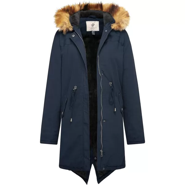 WenVen Womens Winter Long Hooded Sherpa Lined Parka Jacket Warm CoatNavy