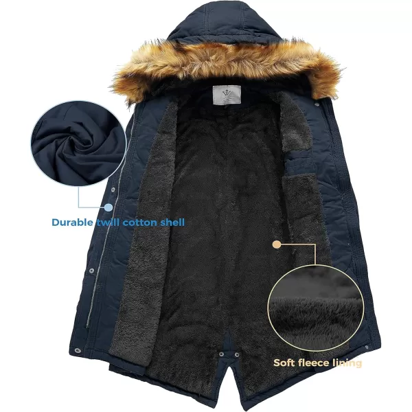 WenVen Womens Winter Long Hooded Sherpa Lined Parka Jacket Warm CoatNavy