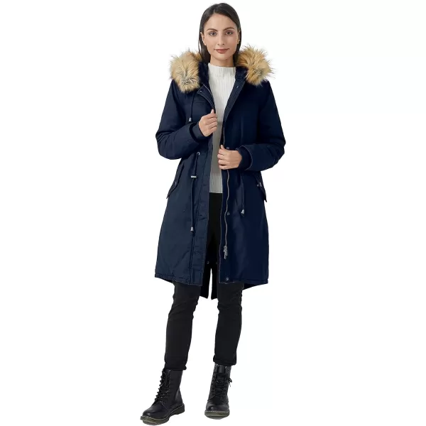 WenVen Womens Winter Long Hooded Sherpa Lined Parka Jacket Warm CoatNavy