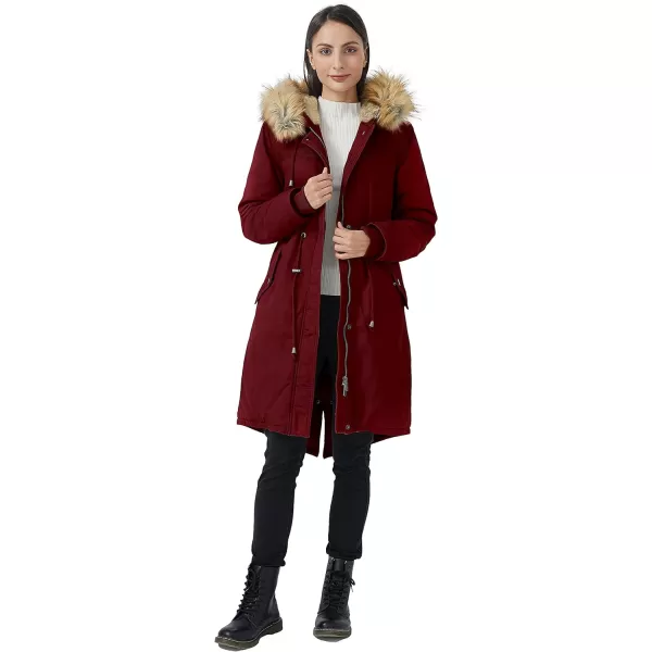 WenVen Womens Winter Long Hooded Sherpa Lined Parka Jacket Warm CoatRed