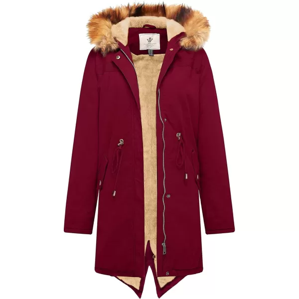 WenVen Womens Winter Long Hooded Sherpa Lined Parka Jacket Warm CoatRed