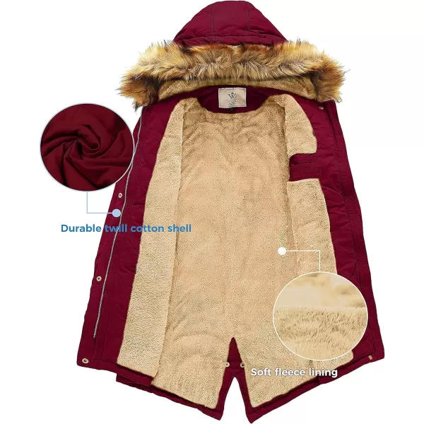 WenVen Womens Winter Long Hooded Sherpa Lined Parka Jacket Warm CoatRed