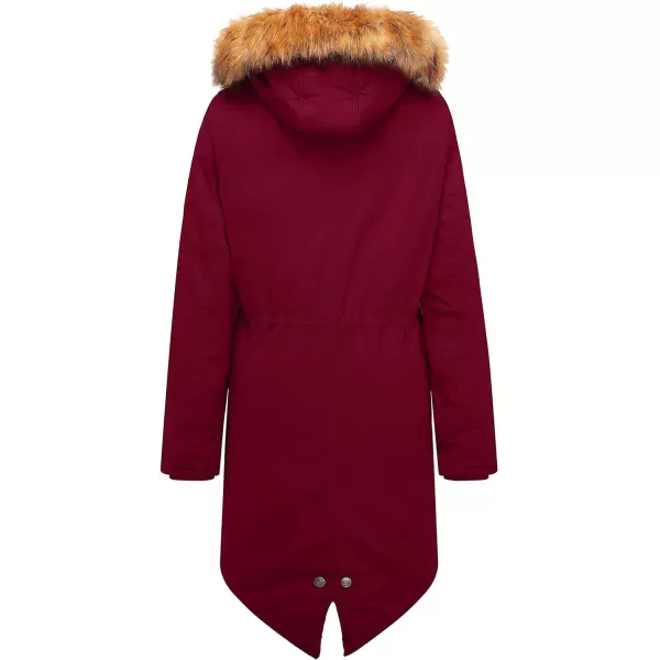 WenVen Womens Winter Long Hooded Sherpa Lined Parka Jacket Warm CoatRed