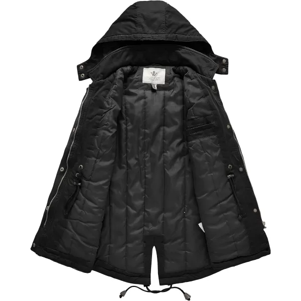 WenVen Womens Winter Thicken Cotton Coat Warm Parka Jacket with Removable HoodBlack