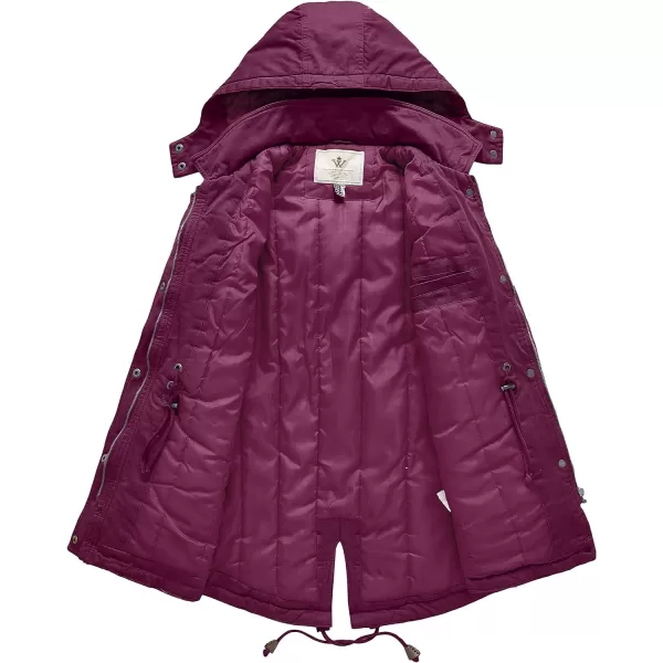 WenVen Womens Winter Thicken Cotton Coat Warm Parka Jacket with Removable HoodDeep Wine