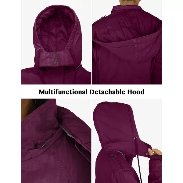 WenVen Womens Winter Thicken Cotton Coat Warm Parka Jacket with Removable HoodDeep Wine